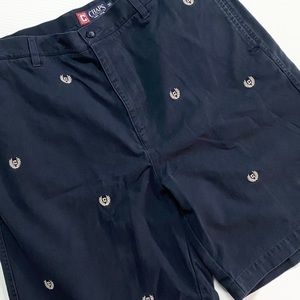 EUC RALPH LAUREN CHAPS NAVY BLUE EMBROIDERED CREST LOGO COTTON DRESS SHORTS 36